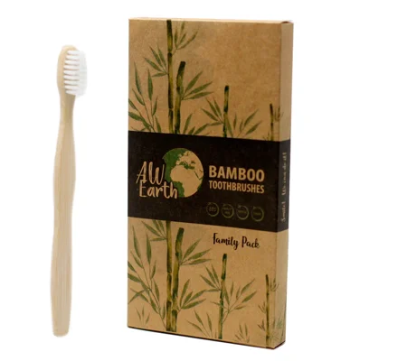 Bamboo Toothbrush - White - Family Pack of 4 - Med Soft