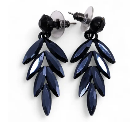 Jet Black - Vintage Glass - Long Drop - Earrings
