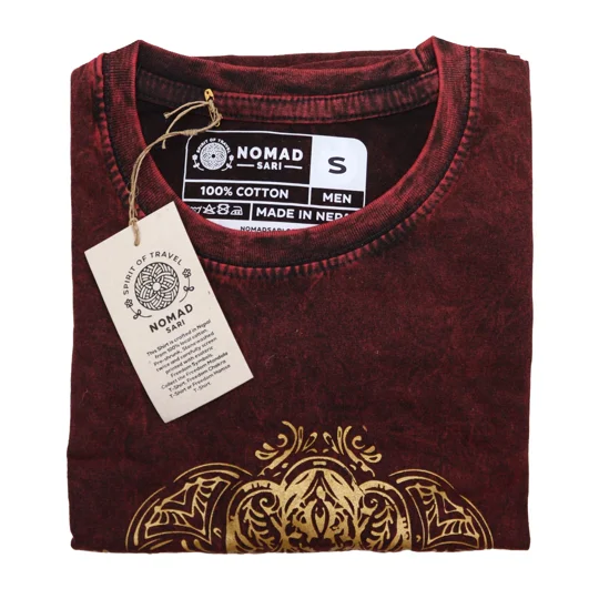 Nomad Sari Stonewashed Cotton T-Shirt – Hamsa – Maroon – Small