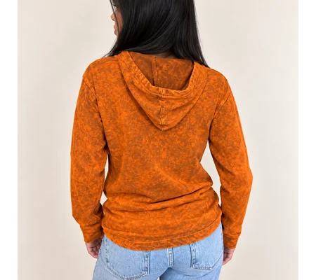 Small Stone Washed Hoody Shirt Kangaroo Pocket - Burnt Orange