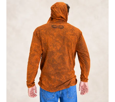 XLarge Stone Washed Hoody Shirt Kangaroo Pocket - Burnt Orange