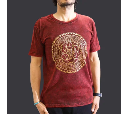 Nomad Sari Stonewashed Cotton T-Shirt – Chakra – Maroon – Medium