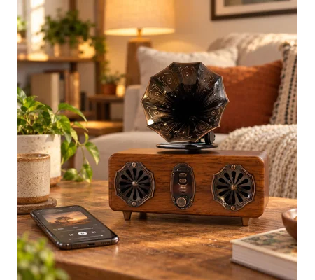 Retro Mini Double Gramophone Speaker - Bluetooth - 5.4 watt x 2