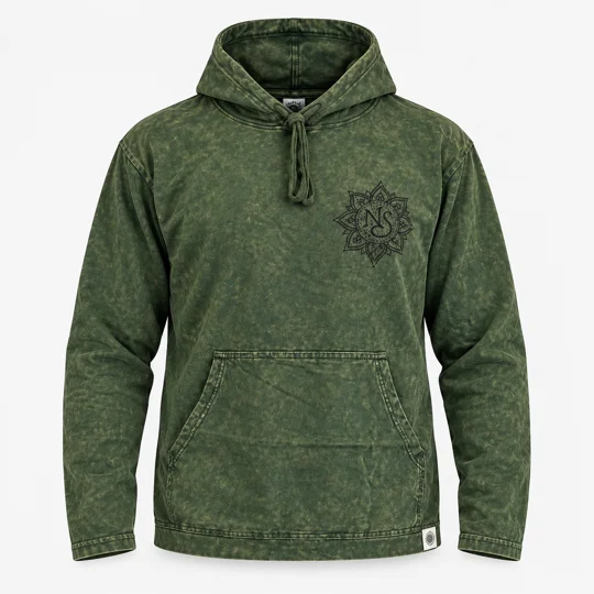 Med Stone Washed Hoody Shirt Kangaroo Pocket -Vintage Teal