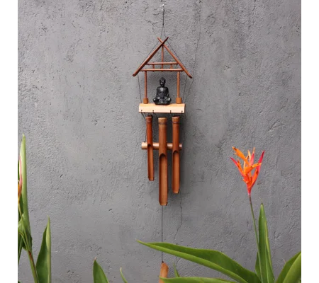 Bamboo Windchime - Natural finish -Black Buddha 6 Tubes