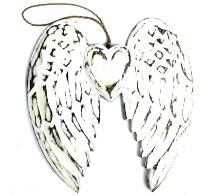 Hand Crafted Double Angel Wing & Heart - 24cm