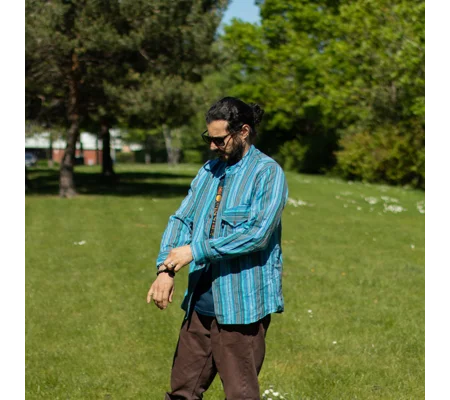 Nomad Sari Grandad Shirt - Turquoise - XL