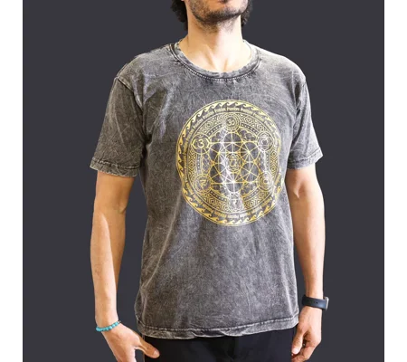 Nomad Sari Stonewashed Cotton T-Shirt – Chakra – Dark Grey – Medium
