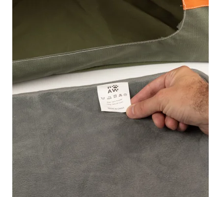 PAW Bed – Green & Orange Tent – 48 × 48 × 40cm