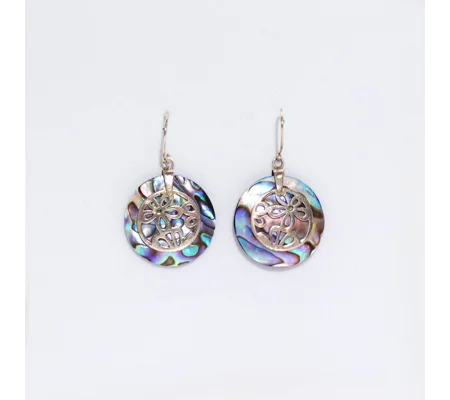 Shell & Silver Earrings - Flowers - Abalone