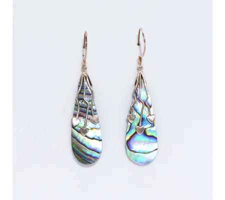 Shell & Silver Earrings - Three Hearts - Abalone