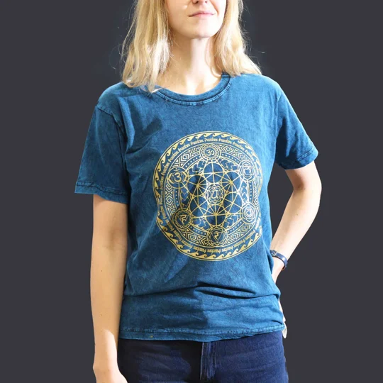 Nomad Sari Stonewashed Cotton T-Shirt – Chakra – Blue – Small