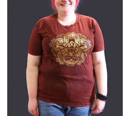 Nomad Sari Stonewashed Cotton T-Shirt – Hamsa – Maroon – XL