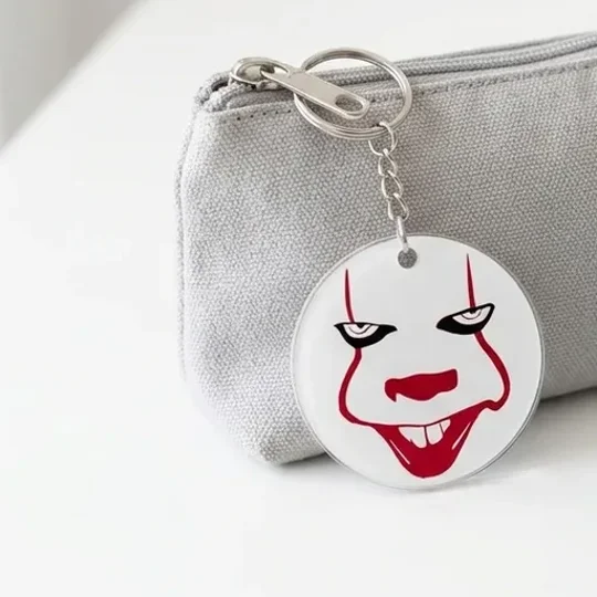 Pennywise / Scary Clown Face White Acrylic Keychain