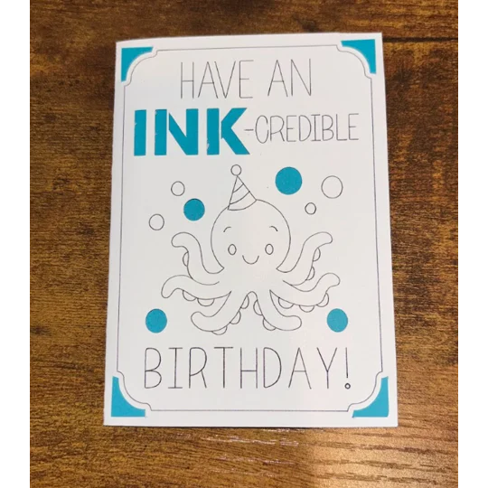 "Have An Ink-Credible Birthday!" Cute Octopus Birthday Card