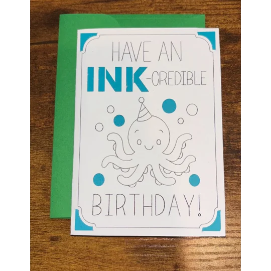 "Have An Ink-Credible Birthday!" Cute Octopus Birthday Card