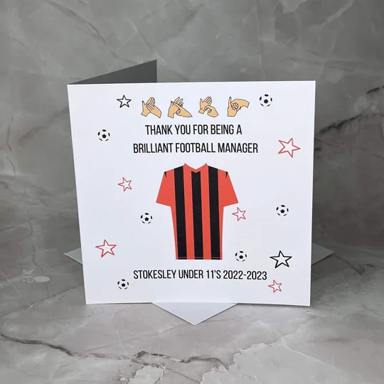 Football Coach Manager Card, BSL, British sign language, thank you