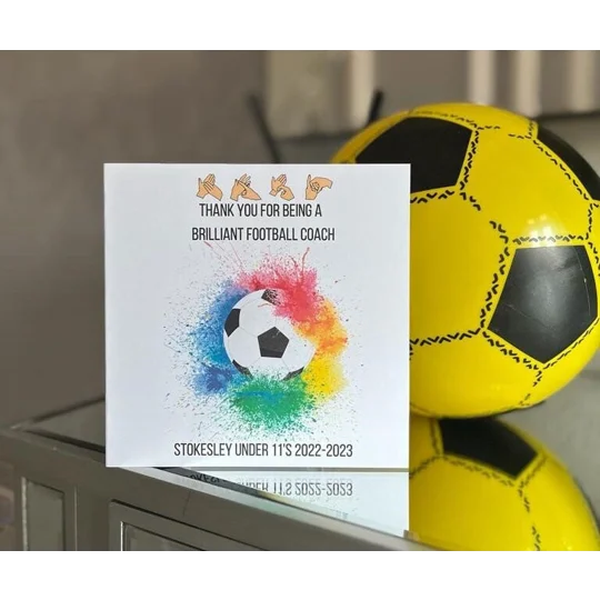 Football Coach Manager Card, BSL, british sign language, thank you, personalised