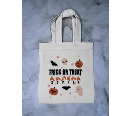 Personalised Halloween Trick or Treat Bag, BSL, Cotton Canvas