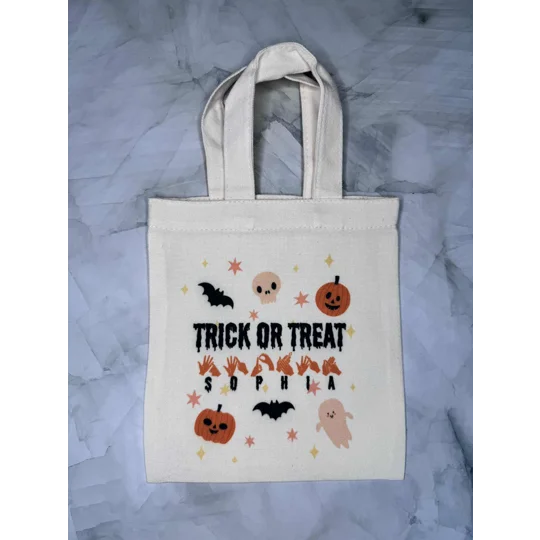 Personalised Halloween Trick or Treat Bag, BSL, Cotton Canvas