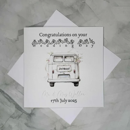 BSL Wedding Card: British Sign Language Fingerspelling - Campervan Design