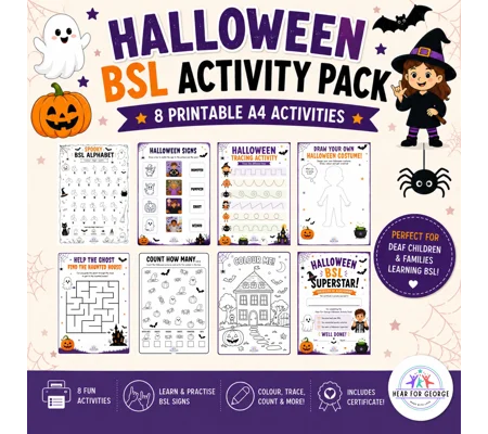 Halloween BSL Activity Pack, Deaf Children’s Printable Activities, British Sign Language, Colouring,