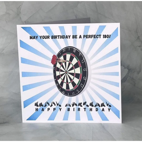Darts Birthday Card: British Sign Language BSL Fingerspelling