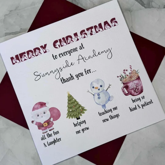 BSL Christmas Card: British Sign Language Fingerspelling, thank you Nursery/school/childminder