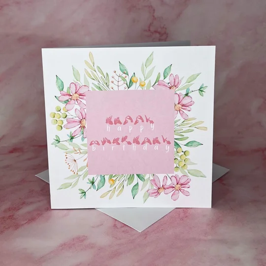 BSL 'Happy Birthday' Card: British Sign Language Fingerspelling, Floral Design
