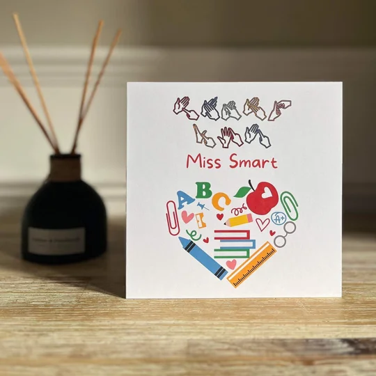 BSL teacher thank you card, British sign, fingerspelling, inclusive card, deaf culture