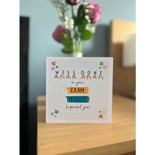 BSL well done on your exams card, British sign, fingerspelling, inclusive card, deaf culture