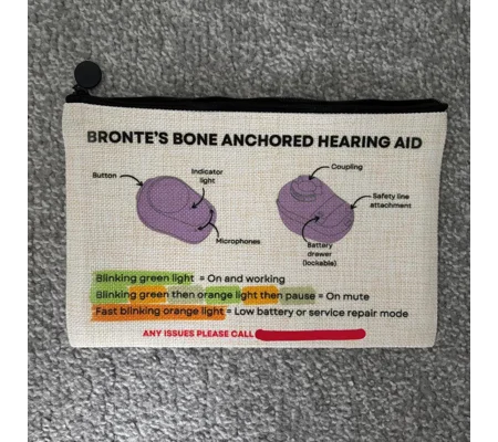 BAHA Hearing Aid Information Bag: Linen Accessory Case for Childcare