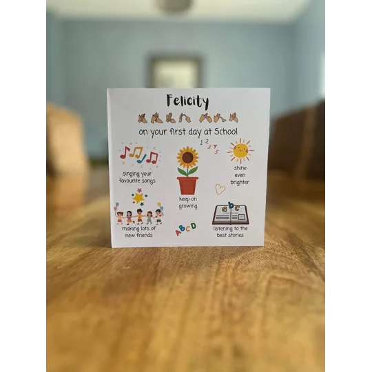 BSL good luck first day of school, British Sign Language, BSL Fingerspelling, Accessible Card, Incl