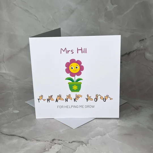 BSL teacher thank you card, British sign, fingerspelling, inclusive card, deaf culture