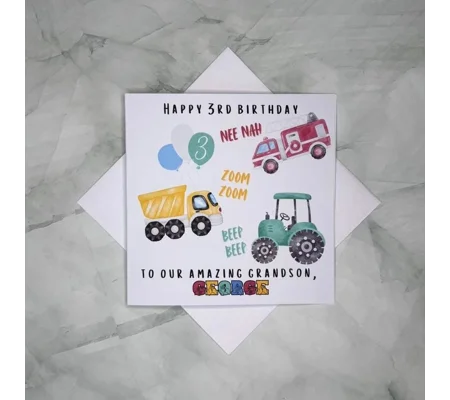 BSL 3rd Birthday Card: Fingerspelling Tractor Vehicle Design