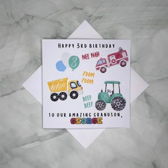 BSL 3rd Birthday Card: Fingerspelling Tractor Vehicle Design
