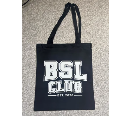 BSL Club Black Cotton Tote Bag, British Sign Language, Deaf Awareness