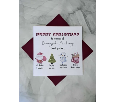 BSL Christmas Card: British Sign Language Fingerspelling, thank you Nursery/school/childminder