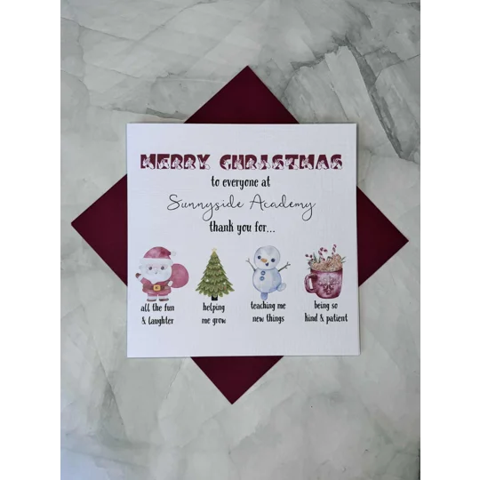 BSL Christmas Card: British Sign Language Fingerspelling, thank you Nursery/school/childminder