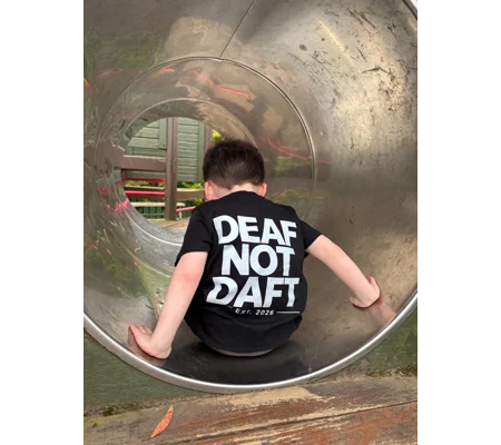 Deaf Not Daft Kids T-Shirt, Deaf Awareness Clothing, BSL Community Shirt, Statement Graphic Tee, Inc