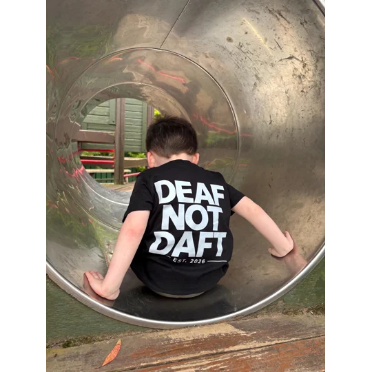 Deaf Not Daft Kids T-Shirt, Deaf Awareness Clothing, BSL Community Shirt, Statement Graphic Tee, Inc