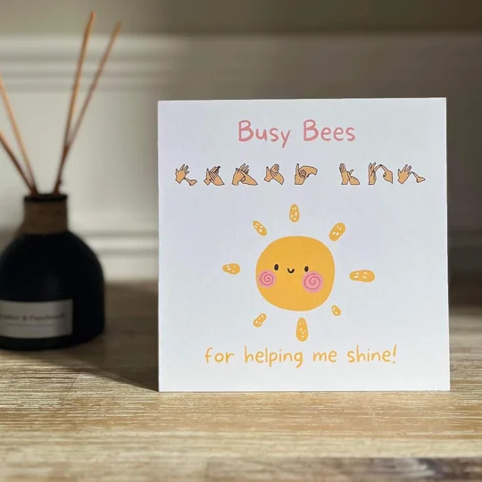 BSL teacher thank you card, British sign, fingerspelling, inclusive card, deaf culture
