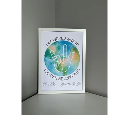 Be Kind wall print, deaf awareness, inclusive print, hearing loss, BSL, fingerspelling
