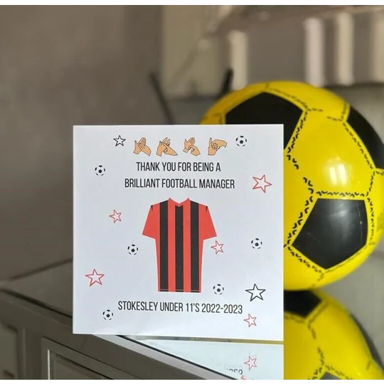 Football Coach Manager Card, BSL, British sign language, thank you