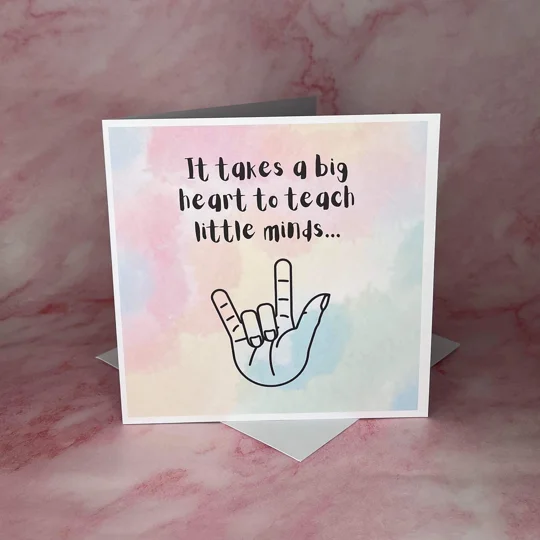 BSL thank you card, love, appreciate, British sign, fingerspelling, inclusive card, deaf culture