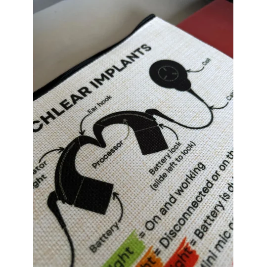 Cochlear Implant Information Storage Bag with Emergency Contacts & Diagram for Nursery, School, Chil