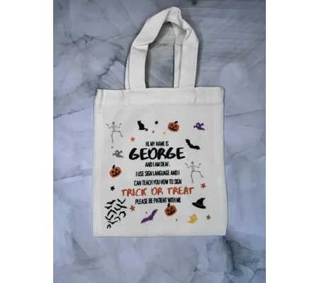 Deaf Awareness Halloween Tote Bag, BSL Sign Language, Inclusive Trick or Treat