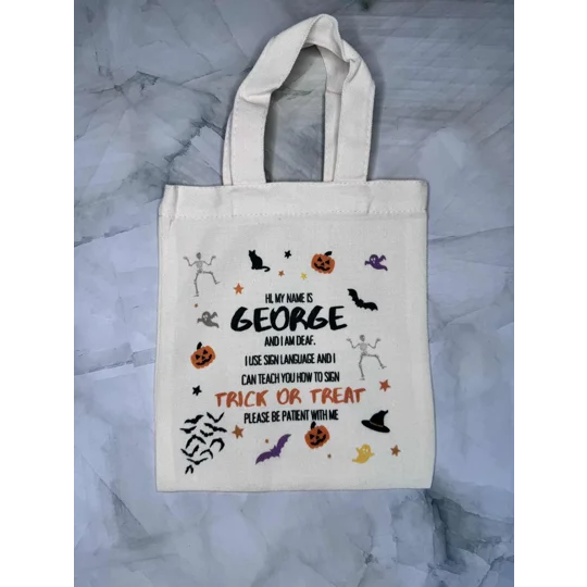 Deaf Awareness Halloween Tote Bag, BSL Sign Language, Inclusive Trick or Treat