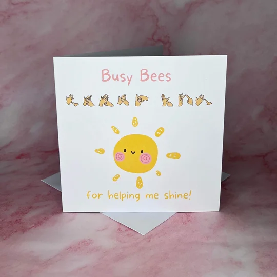 BSL teacher thank you card, British sign, fingerspelling, inclusive card, deaf culture