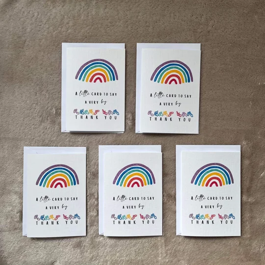 British Sign Language Thank You Cards - Rainbow Design, Pack of 5